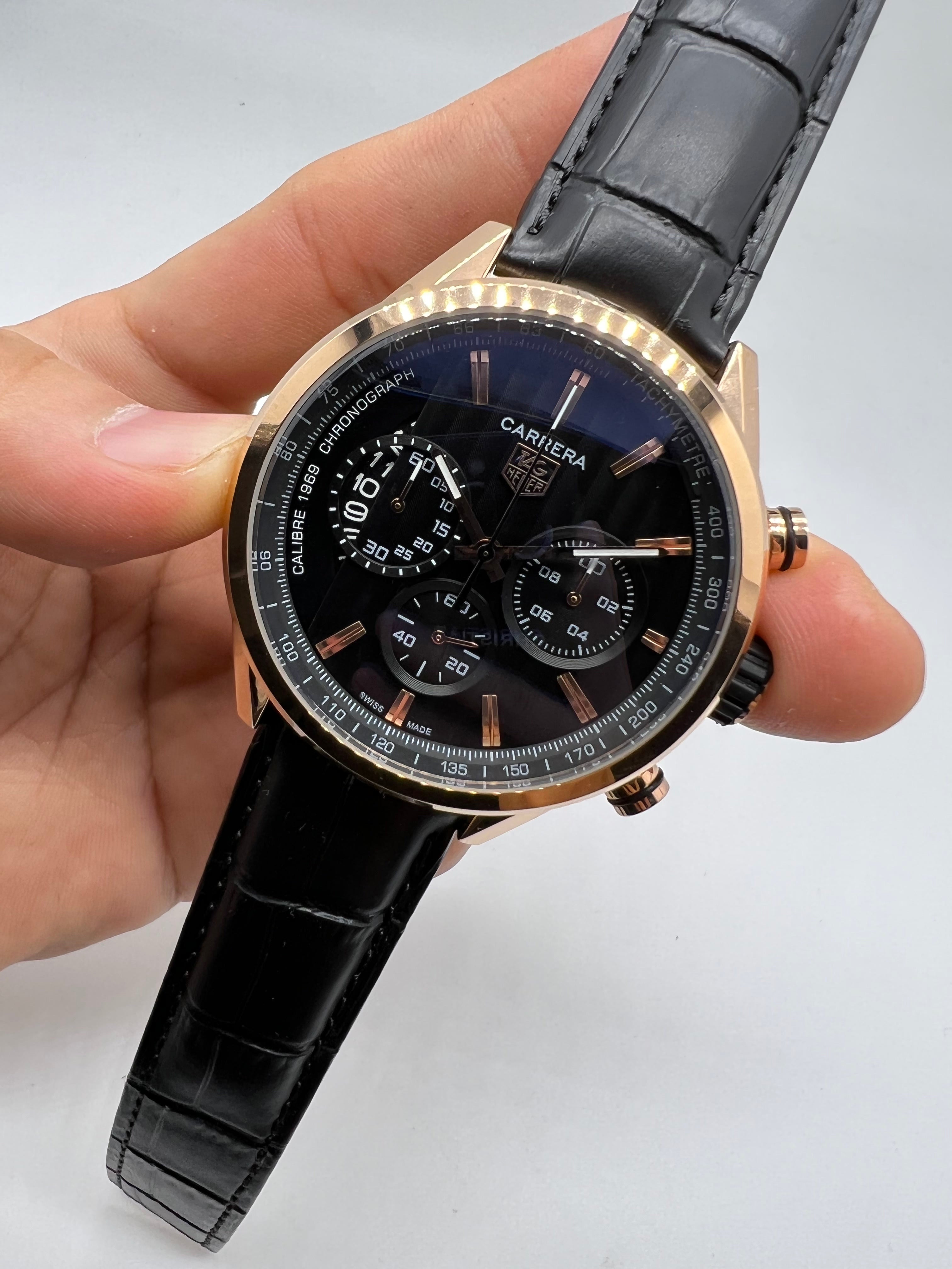 TAG Heuer Carrera Calibre 1969 Chronograph Rose Gold / Black Alligator Strap