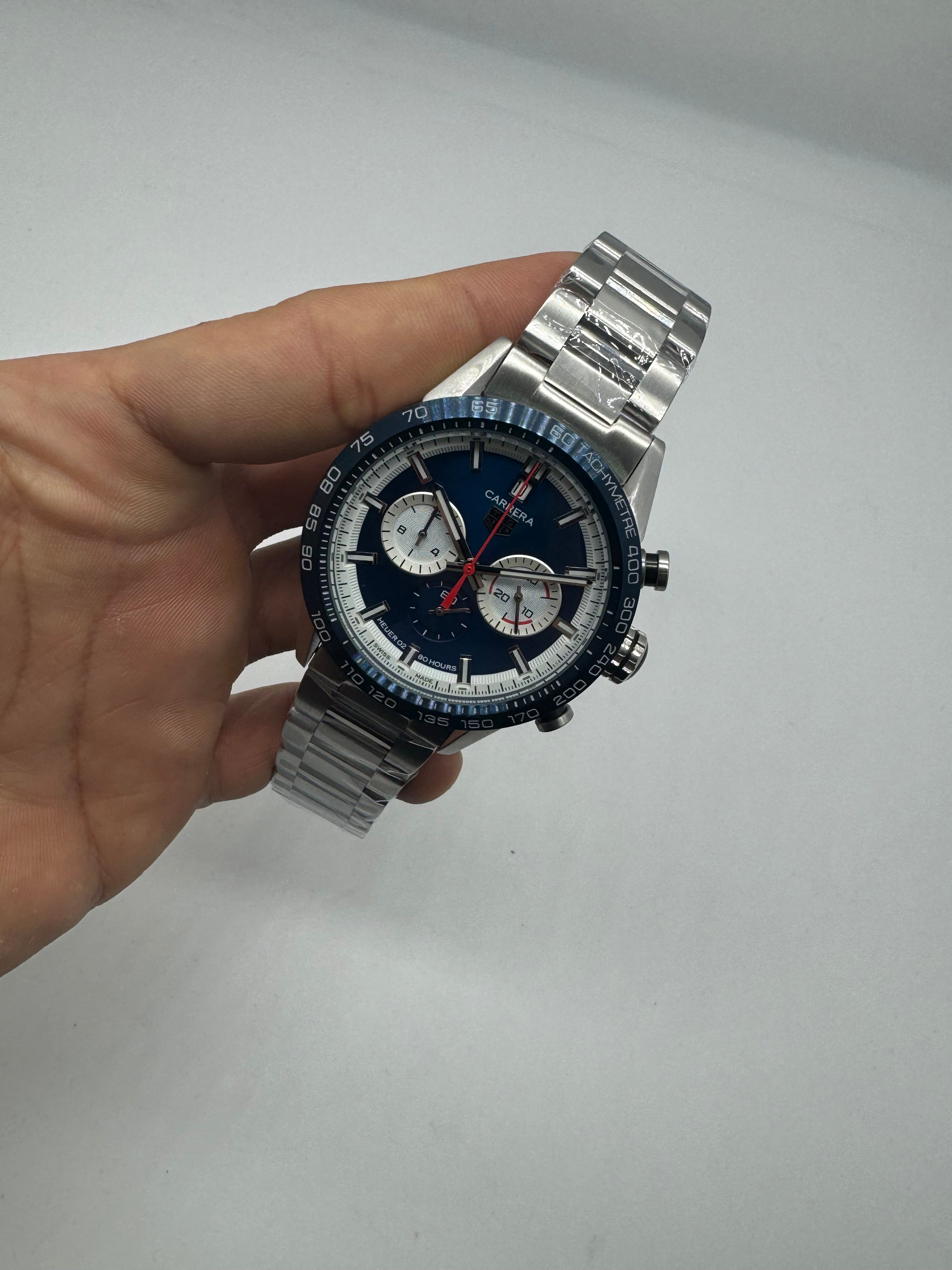TAG Heuer Carrera Chronograph Blue Sunray Brushed Dial with White Subdials