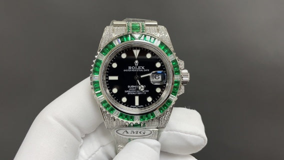 Rolex Submariner – Custom Full Iced With Green Baguettes 116610LV ALL — Rolex