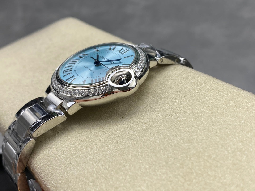 Cartier Ballon Bleu de Cartier 33mm Automatic con bisel de diamantes (acero) — Cartier