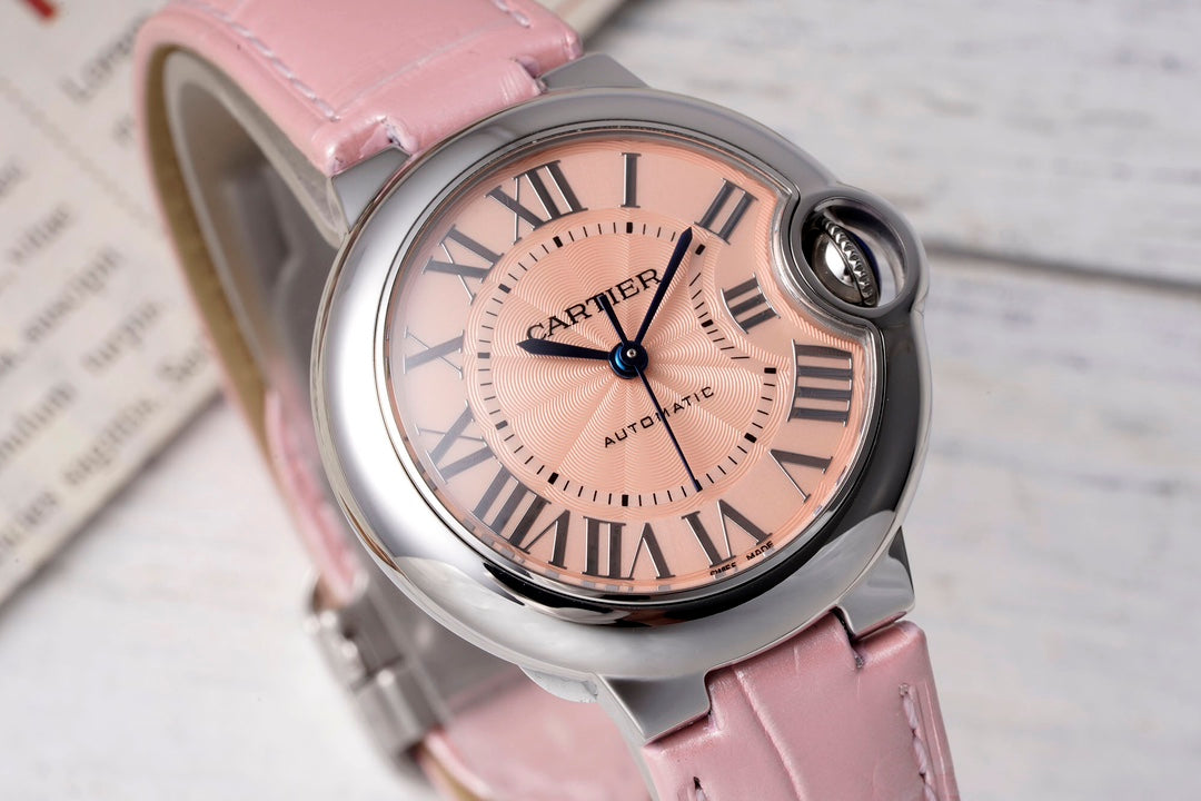 Cartier Ballon Bleu (esfera rosa con correa a juego)